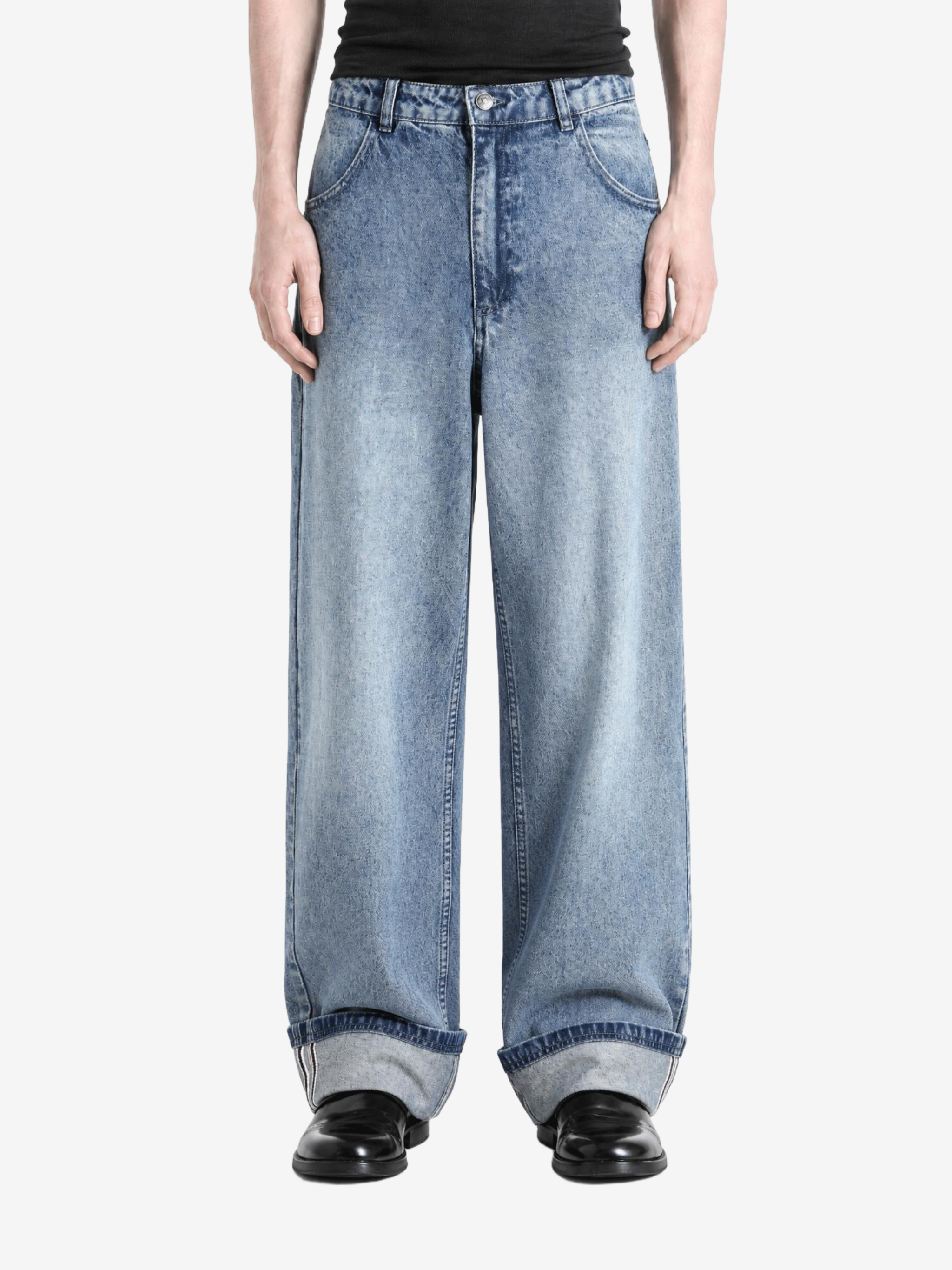 Blue pants, full body view