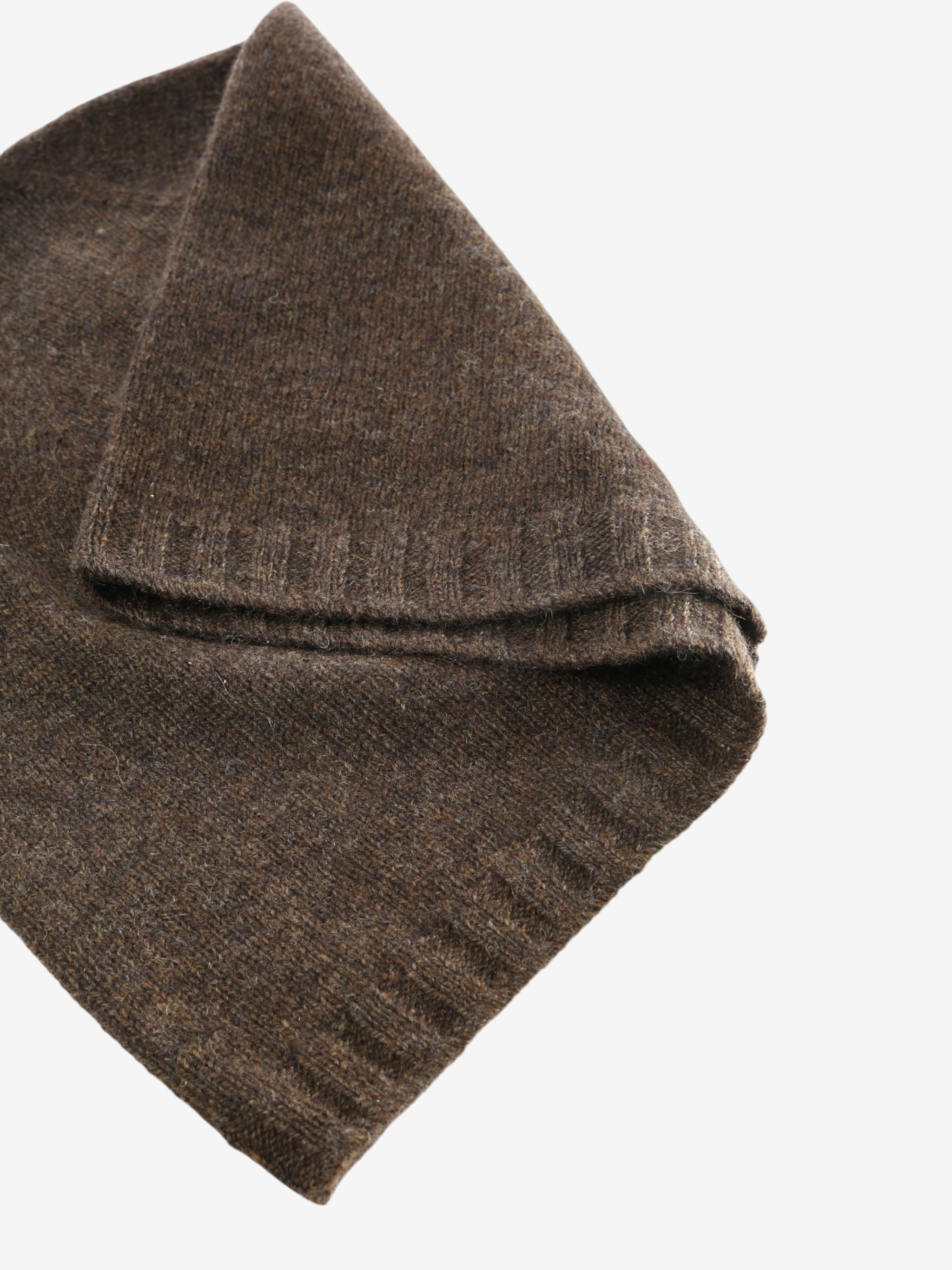 Close up of Brown hat, showing texture of the 100% cashmere fabric