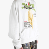 White sweat worn by a person, showing the sweat's fit