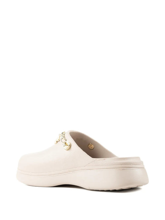 Tan shoes, side view
