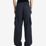 Navy pants, full body view
