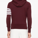 Red hoodies worn by a person, showing the hoodies fit