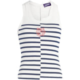 Navy top, front view