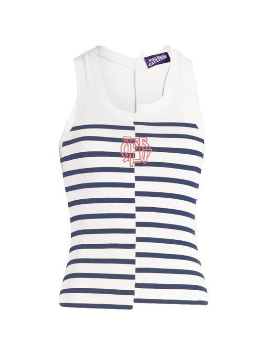Navy top, front view