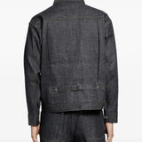 Navy jacket, full body view