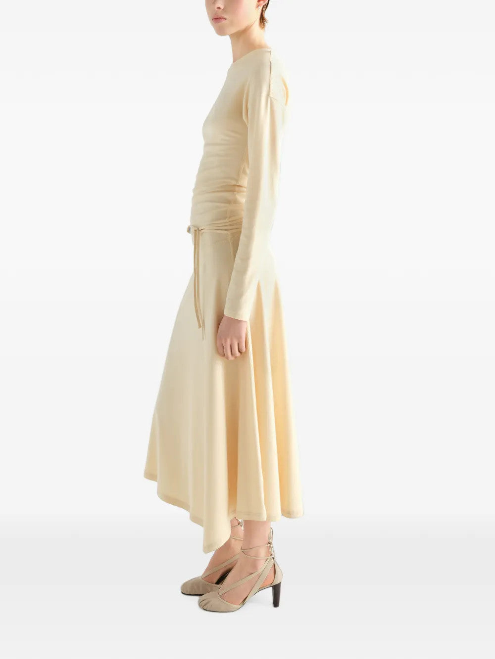 Tan dress, full body view