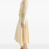 Tan dress, full body view