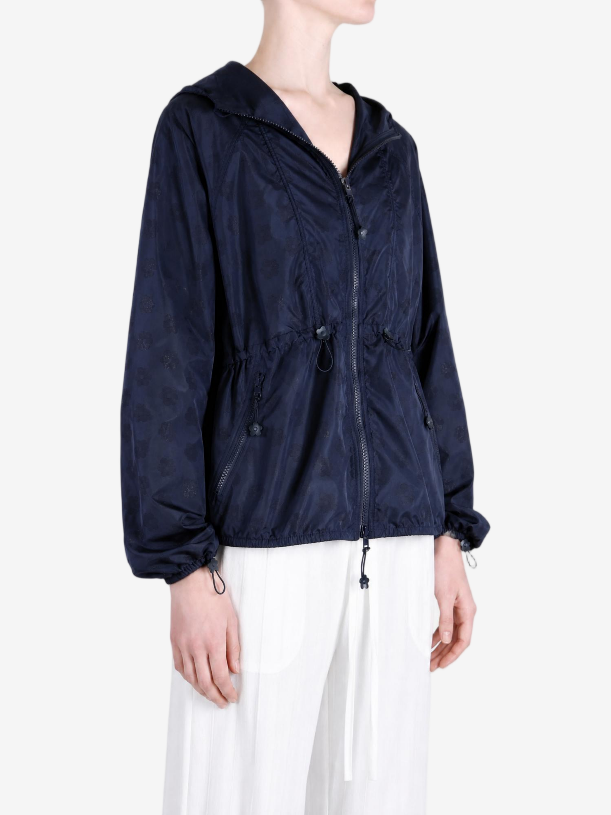 Navy jacket worn by a person, showing the jacket fit