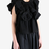 Black blouse worn by a person, showing the blouse's fit