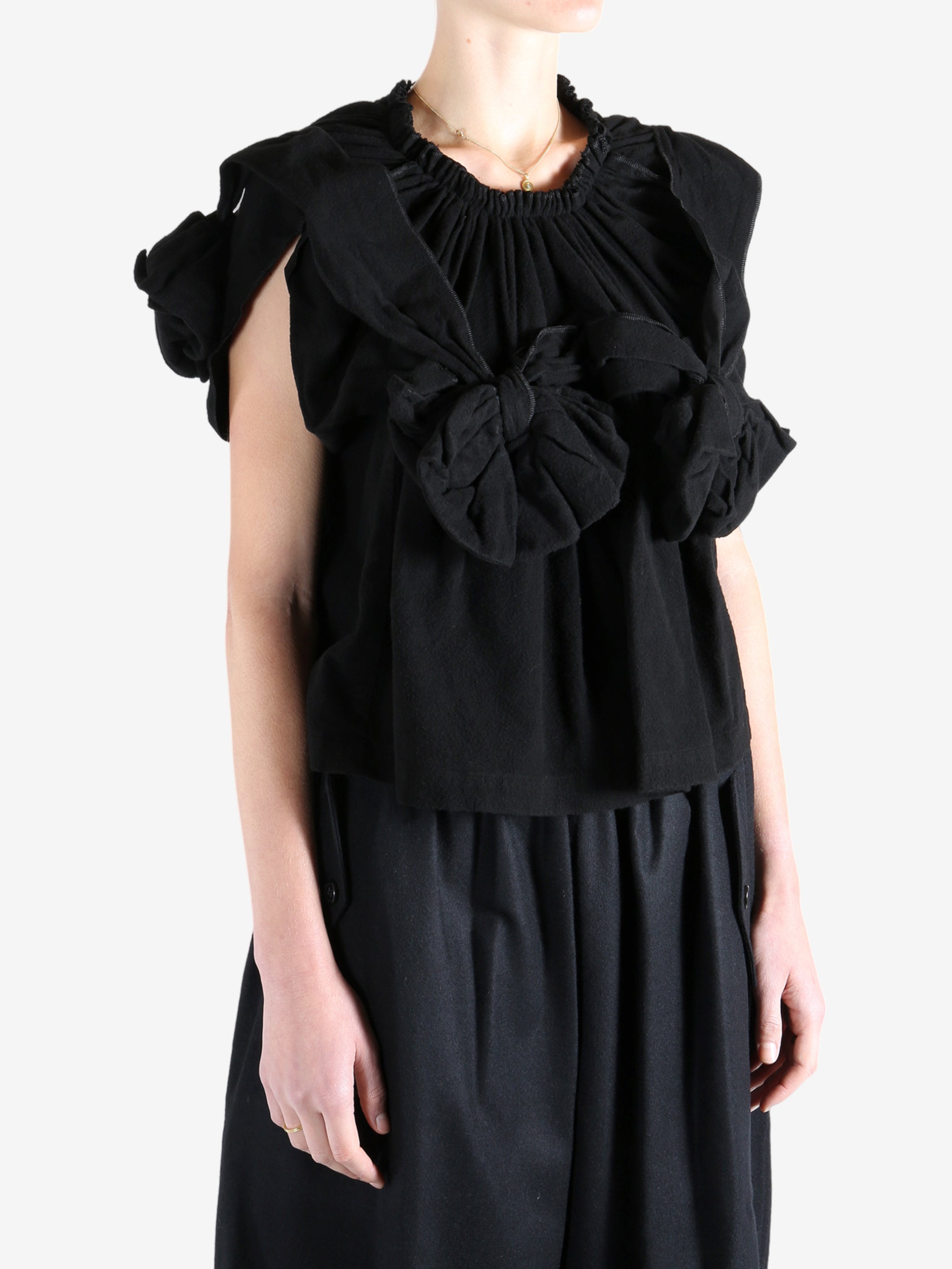 Black blouse worn by a person, showing the blouse's fit