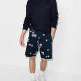 Navy pullover, full body view