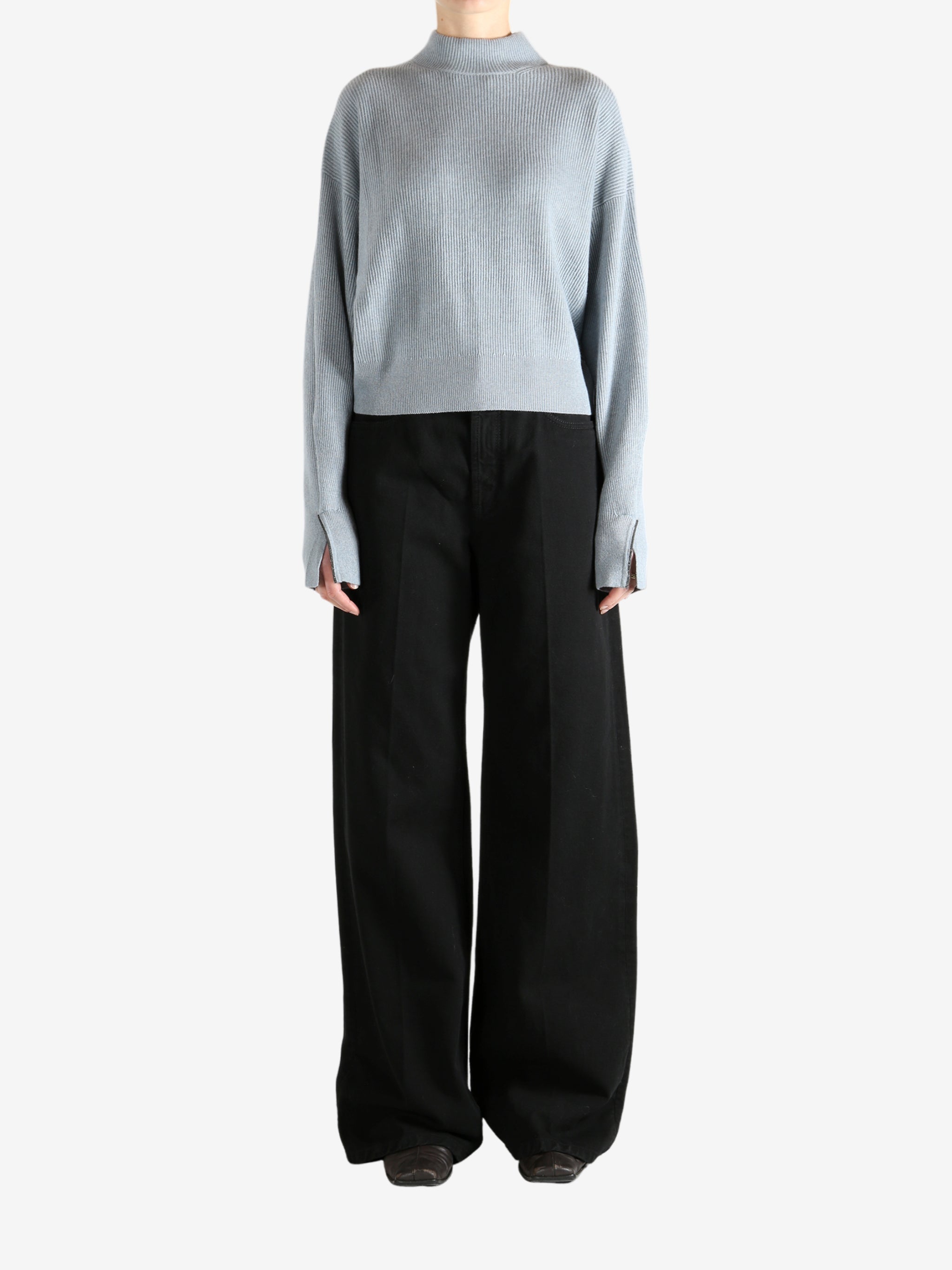 Blue knitwear, full body view