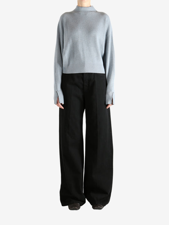 Blue knitwear, full body view