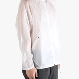 White jacket worn by a person, showing the jacket fit