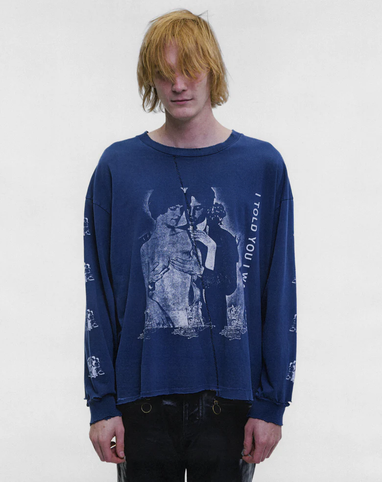 Navy t-shirt, full body view