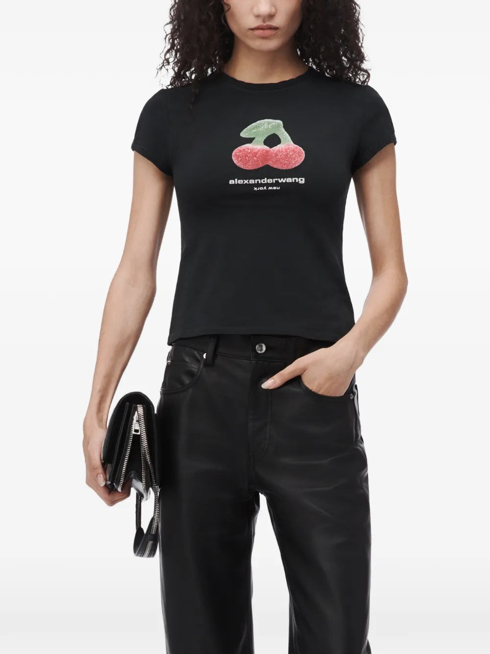 Black t-shirt, full body view