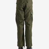 Green pants worn by a person, showing the pants's fit