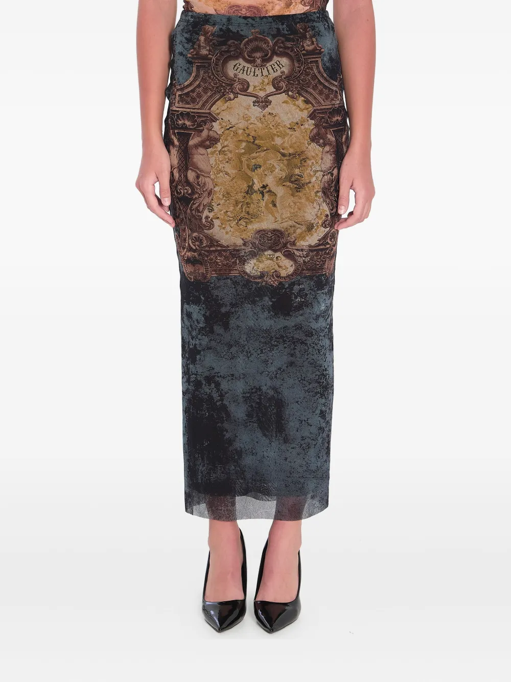 Black skirt worn by a person, showing the skirt fit