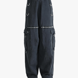 Black pants worn by a person, showing the pants' fit