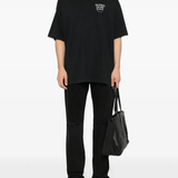 black t-shirt, full body view