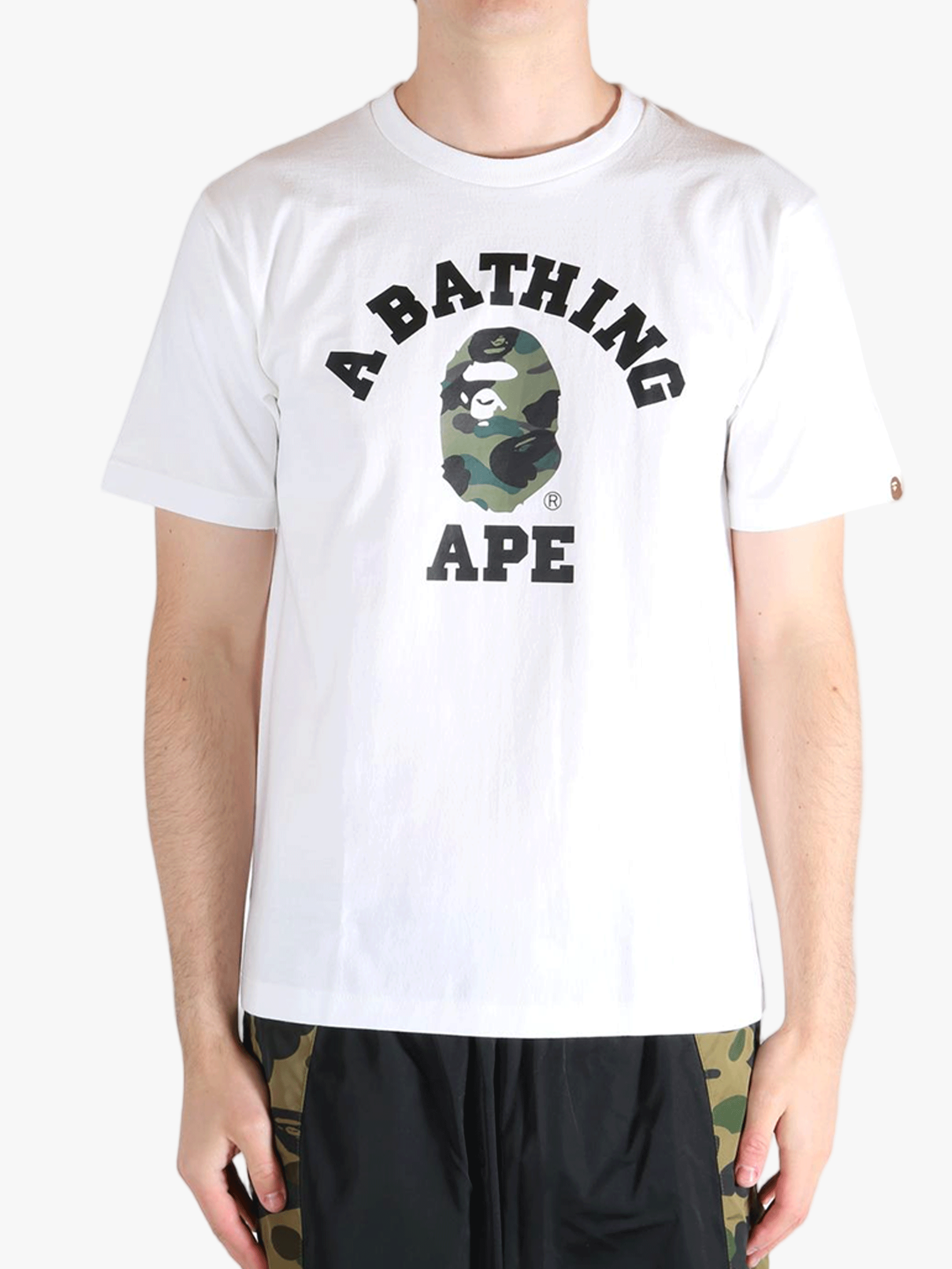 White t-shirt worn by a person, showing the shirt's fit