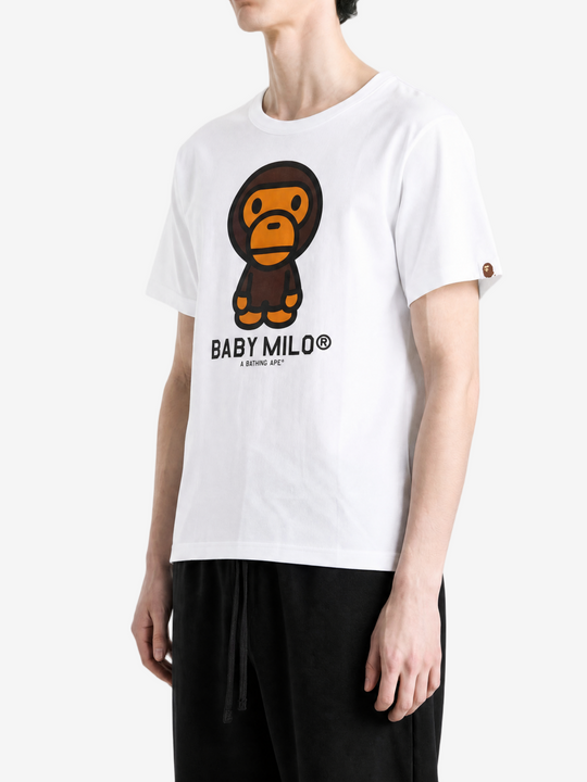 White t-shirt worn by a person, showing the t-shirt fit