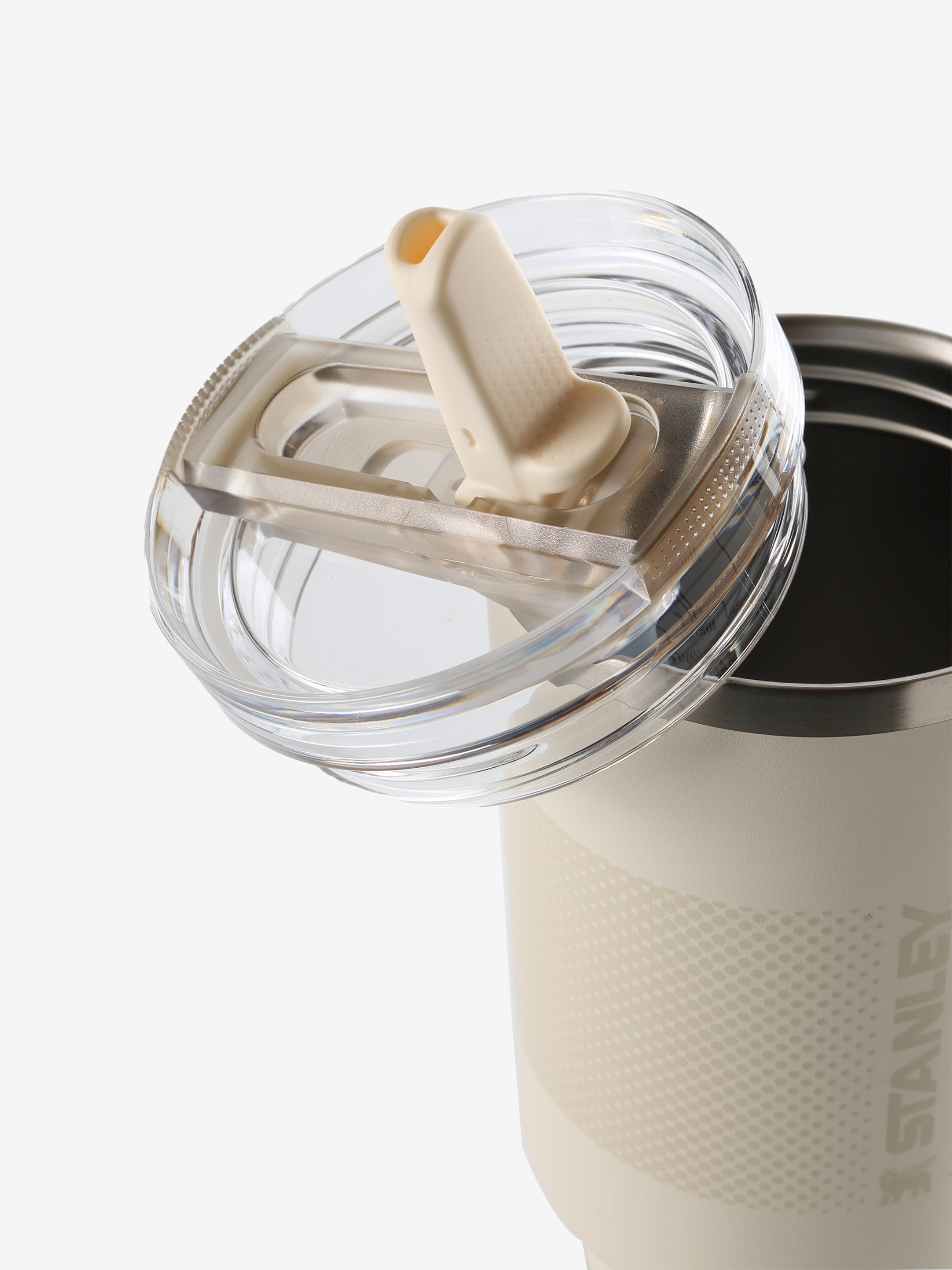 Close up of white cup,showing texture of the recycled fabric.