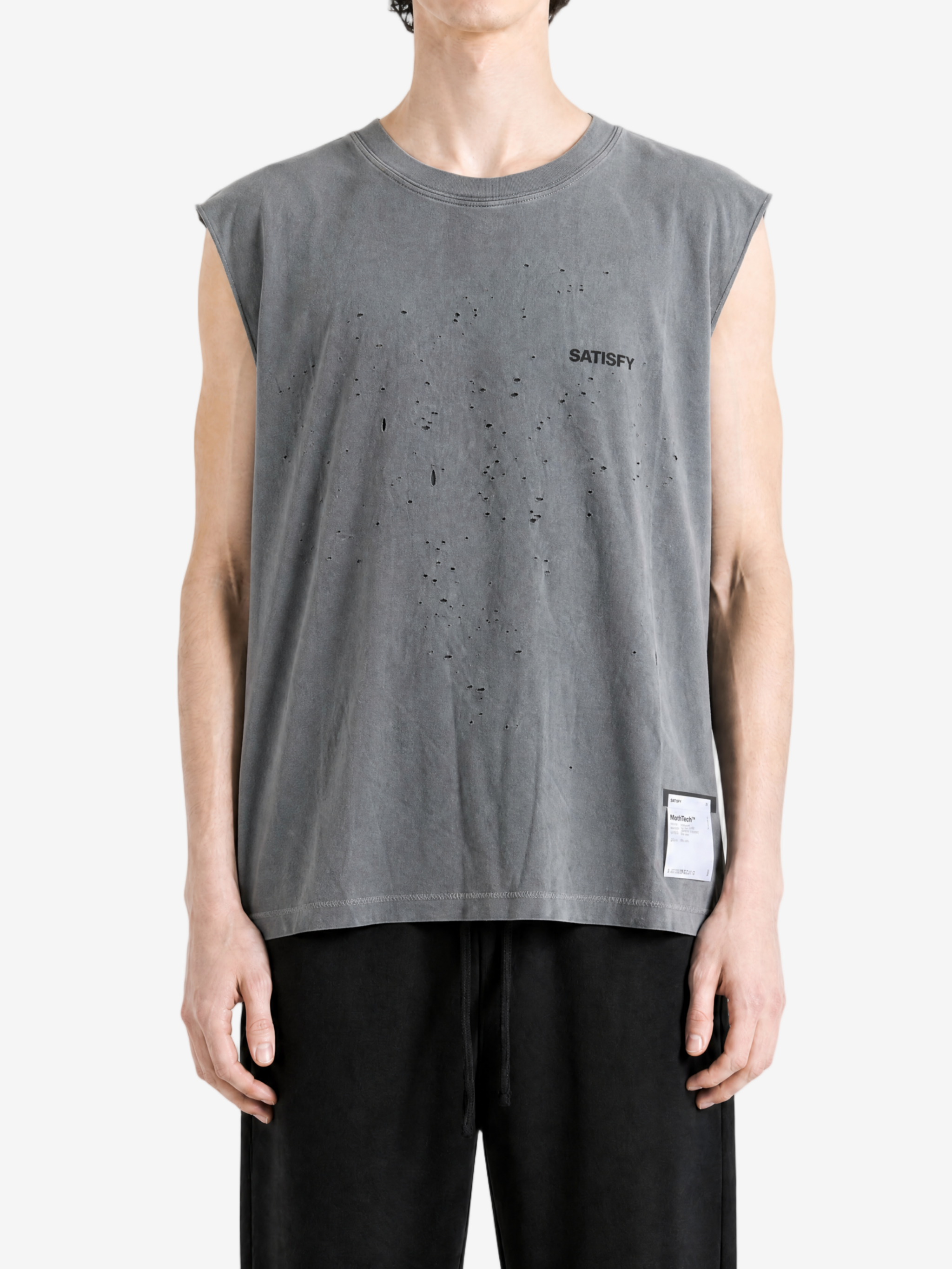 Grey t-shirt worn by a person, showing the t-shirt fit
