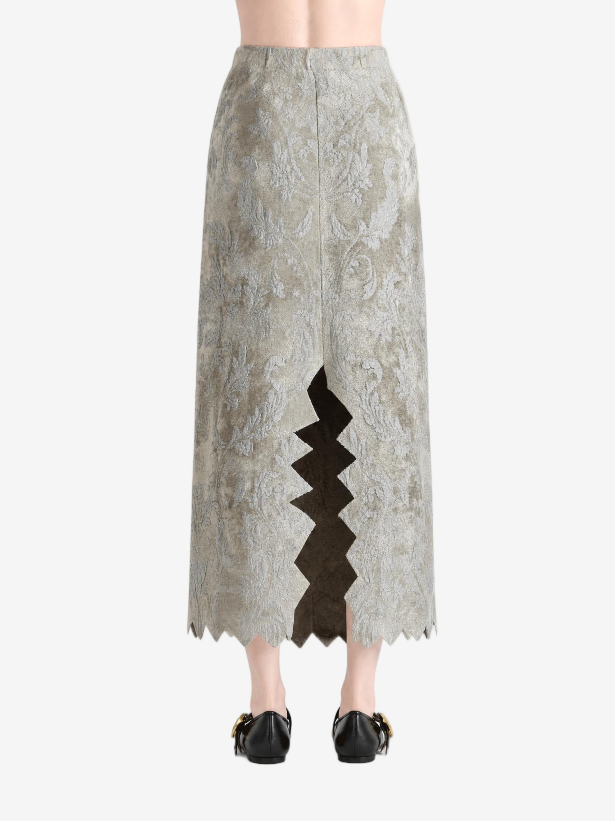 Grey skirt worn by a person, showing the skirt fit