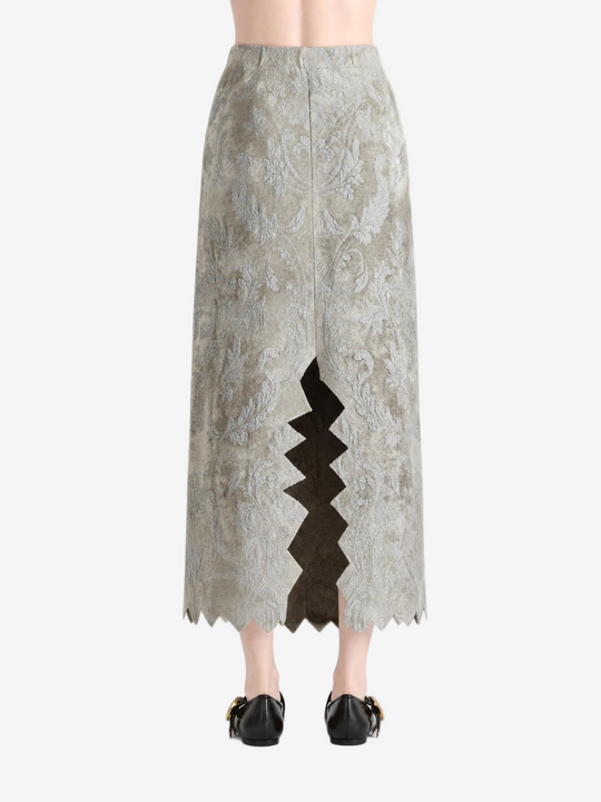 Grey skirt worn by a person, showing the skirt fit