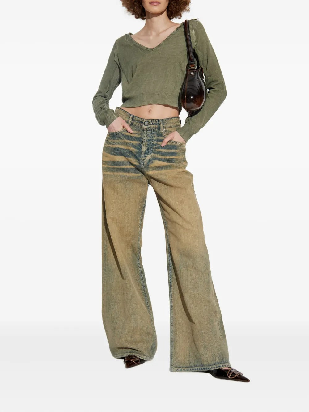 Green knitwear, full body view