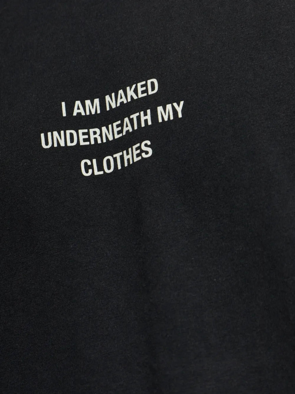 Close up of Black t-shirt, showing texture of the 100% cotton fabric