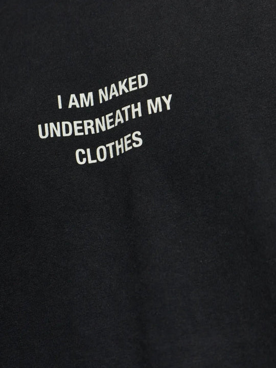 Close up of Black t-shirt, showing texture of the 100% cotton fabric
