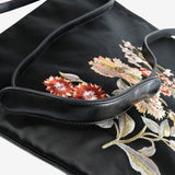 Close up of black bag, showing texture of the Linen fabric