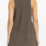Brown top worn by a person, showing the top fit