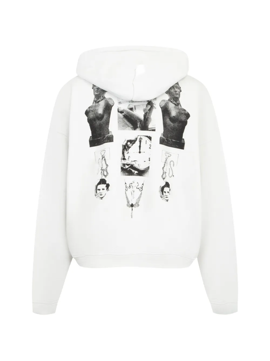 White hoodie, back view
