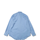 Blue and white striped T-shirt, back view showing vertical stripes