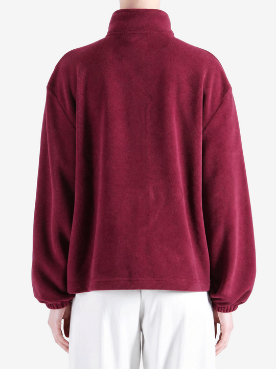 Burgundy jacket, full body view