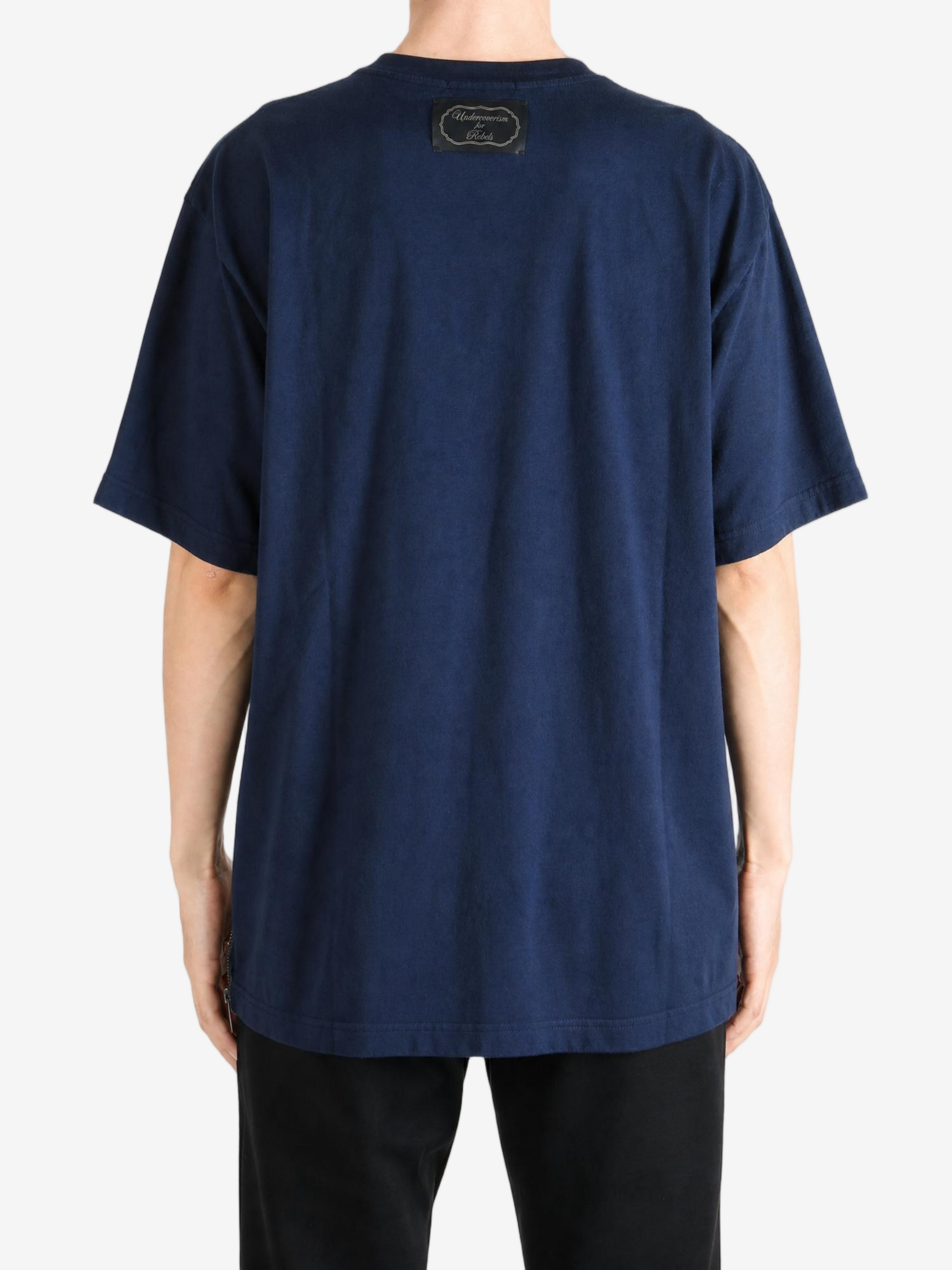 Navy t-shirt, full body view