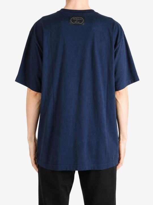 Navy t-shirt, full body view