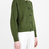 Green knitwear worn by a person, showing the knitwear fit