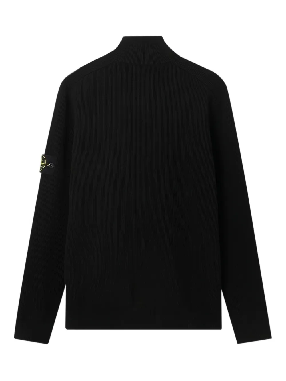 Black polo shirt, back view