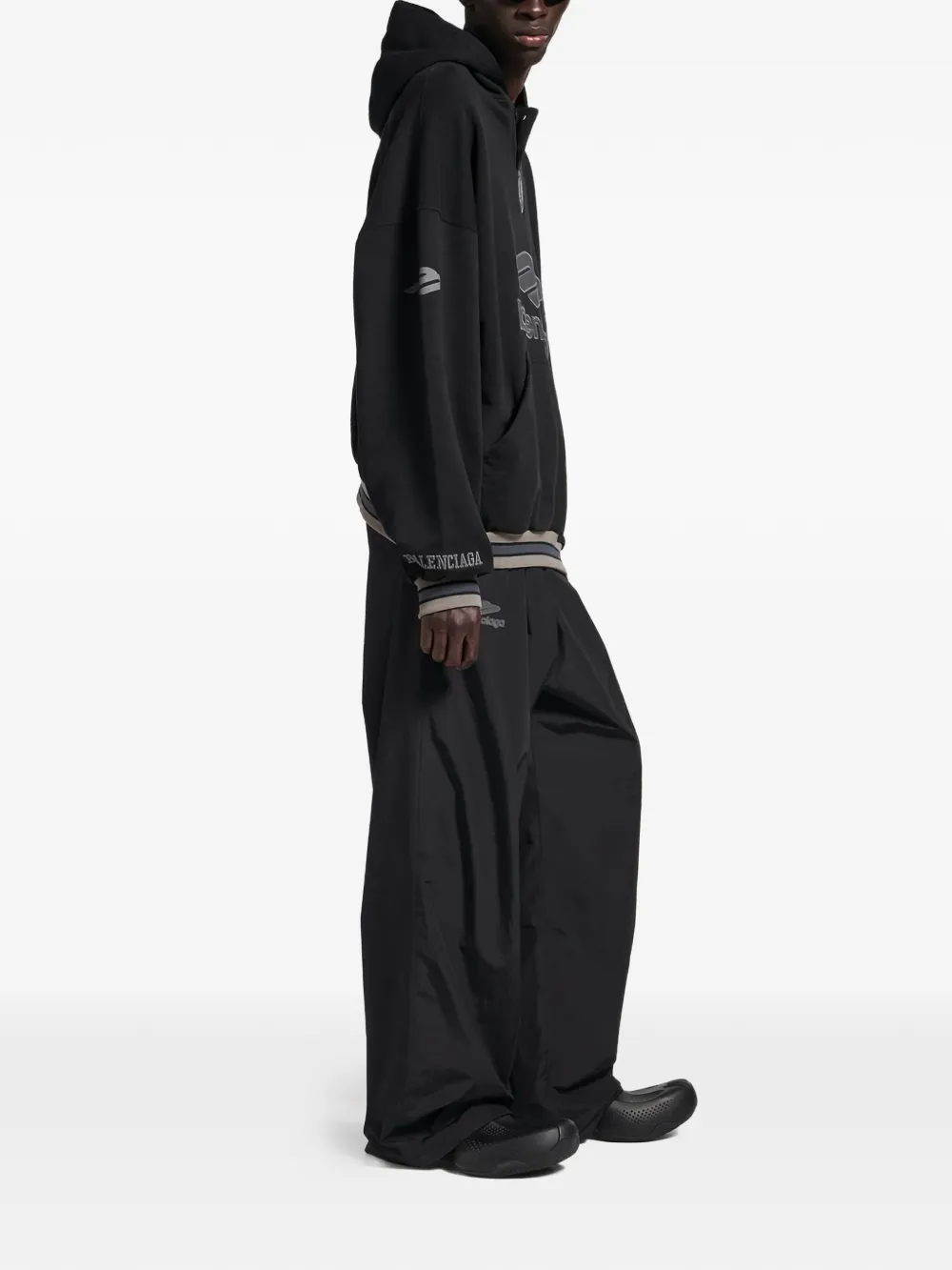 black hoodie, full body view