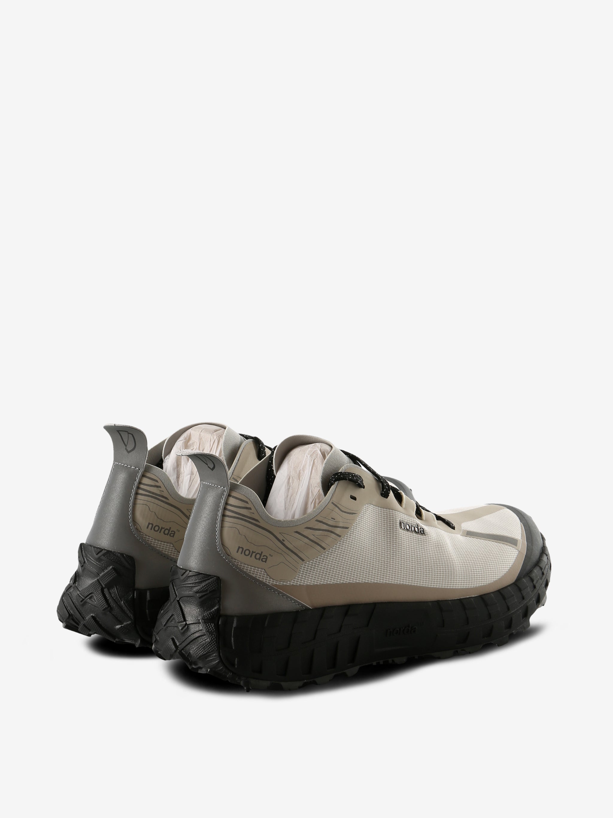 Tan sneakers, back view