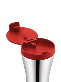 Close up of grey cup, showing texture of the Stainless steel fabric