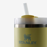 Close up of yellow tumbler, showing texture of the stainless steel fabric