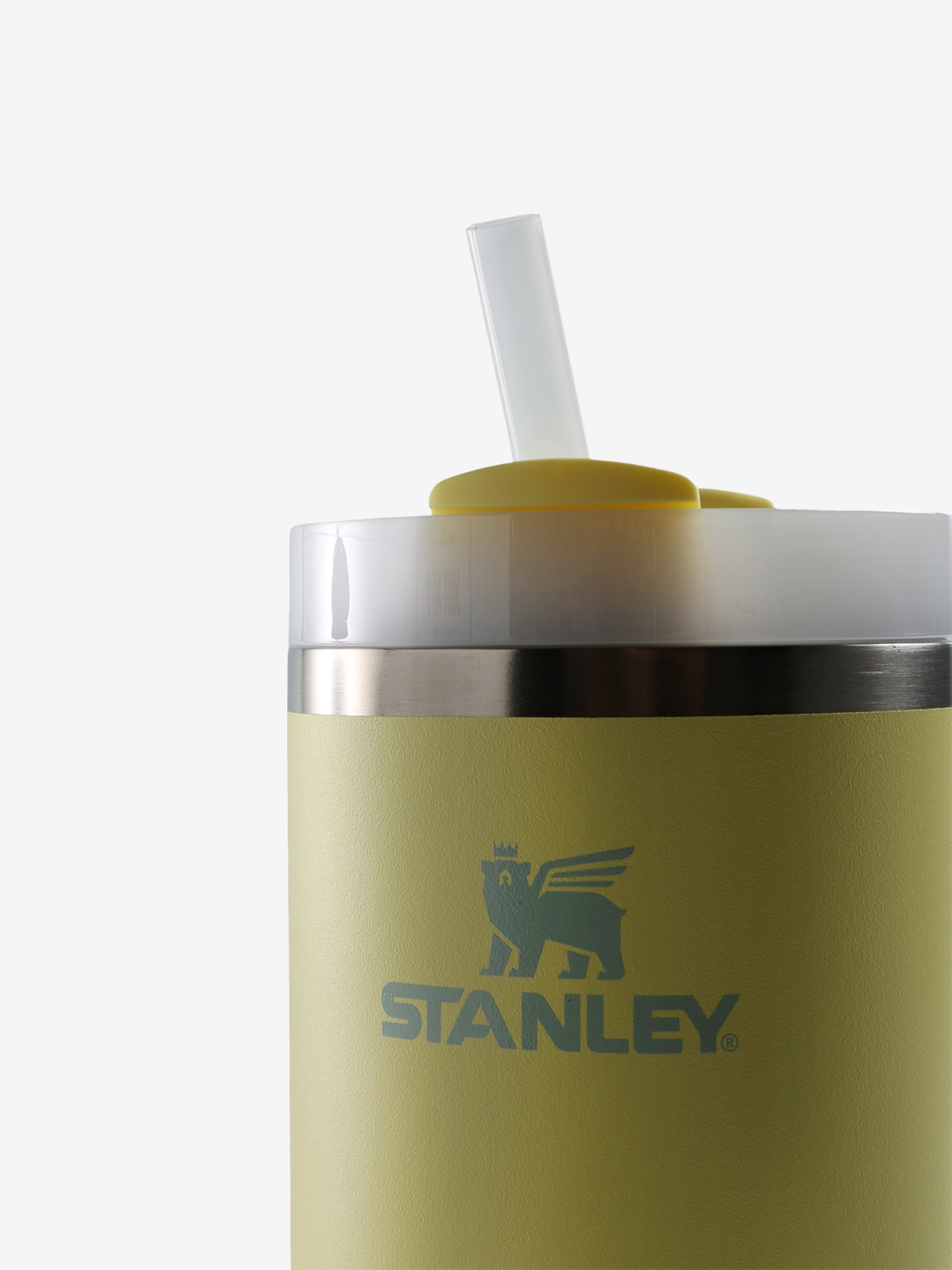 Close up of yellow tumbler, showing texture of the stainless steel fabric