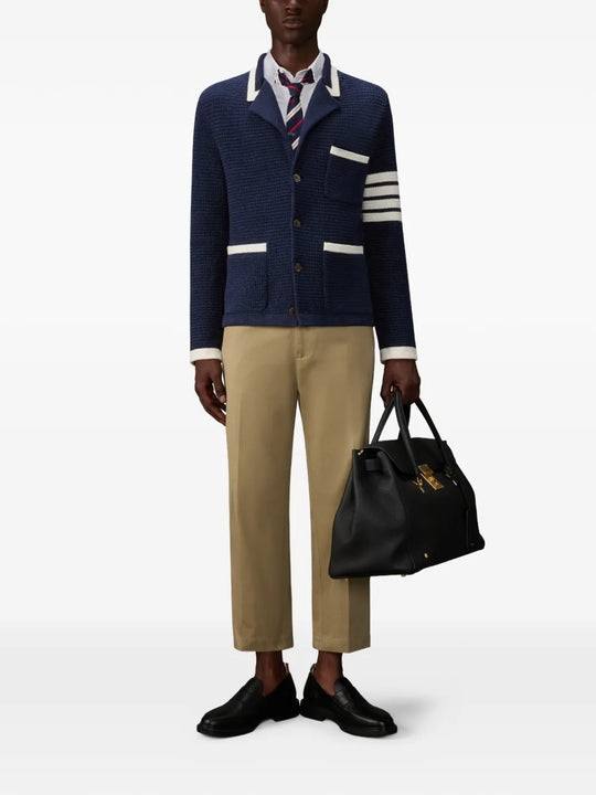 Navy knitwear, full body view