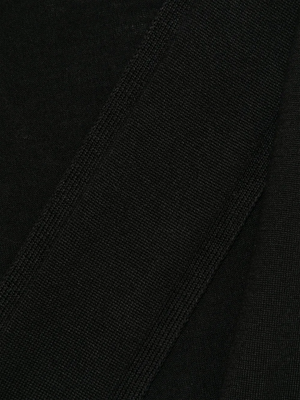 Close up of black scrarf, showing texture of the acrylic and wool fabric