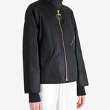 Black jacket worn by a person, showing the jacket fit